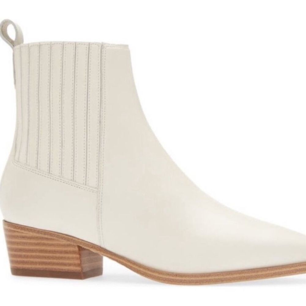 Marc Fisher NEW Yarita White Leather Pointed Toe Heel Bootie Size 10  Western